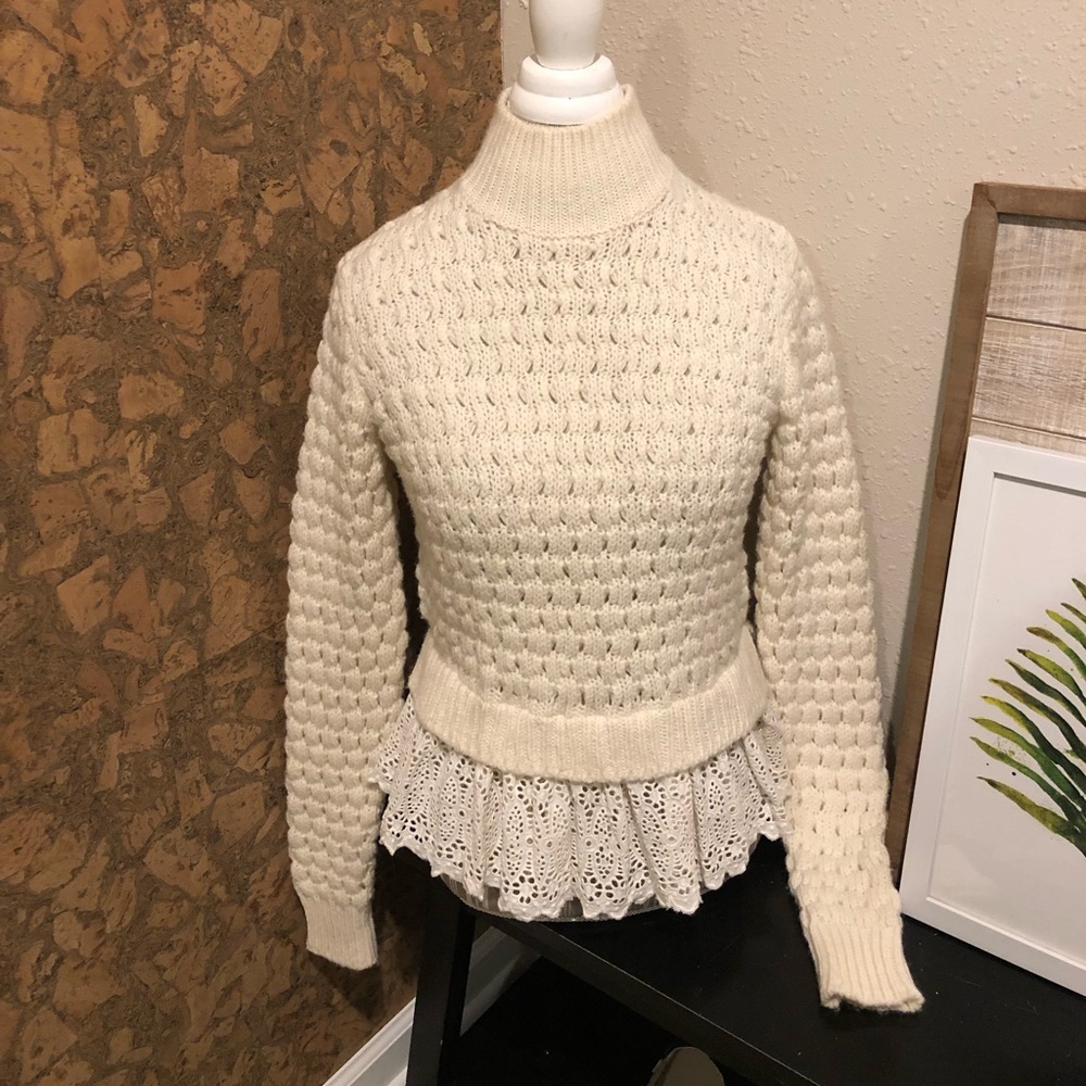 Rebecca Taylor eyelet hem cream sweater
